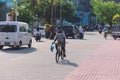 Maldivian Local People riding on the Bikes on the Male City streets