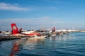 Male, Maldives, 20.11.2020. Trans Maldivian Airways terminal and dock, with seaplanes Twin Otter Series 400 fleet docked Royalty Free Stock Photo