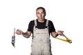 Worker specialist plumber, engineer or constructor on white background Royalty Free Stock Photo