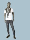 Male mannequin dressed in t-shirt and gray jeans Royalty Free Stock Photo