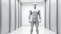 A male mannequin standing in a white room. Generative AI image.