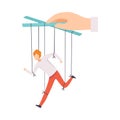 Male Marionette on Ropes Controlled by Hand, Manipulation of People Concept, Running Male Manager under Boss Influence