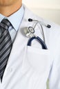 Male medicine therapeutist doctor chest with stethoscope in pock Royalty Free Stock Photo