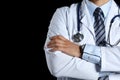 Male medicine therapeutist doctor hands crossed on his chest Royalty Free Stock Photo