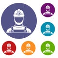 Male miner icons set Royalty Free Stock Photo