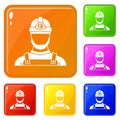 Male miner icons set vector color Royalty Free Stock Photo