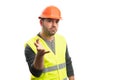 Male model as builder man making unsure gesture using palm Royalty Free Stock Photo