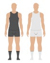 Men dressed in undershirt, underpants, and socks, vector illustration, isolated on white background