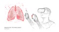 Male modern doctor operate human lungs cancer. Virtual reality assistance laser operation. 3D VR headset augmented