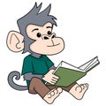 male monkey student sitting reading science book Royalty Free Stock Photo