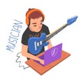 Male Musician Guitarist Player, Creative Hobby or Profession Cartoon Style Vector Illustration on White Background