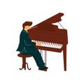 Male Musician Playing Classical Piano, Pianist Performs at Concert Vector Illustration