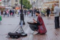 A male musician plays music on a hange on Stary Arbat street in Moscow Royalty Free Stock Photo