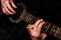 Professional musician playing guitar close-up of hands Royalty Free Stock Photo