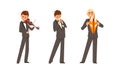 Male Musicians of Symphonic Orchestra Playing Various Musical Instruments Vector Set Royalty Free Stock Photo