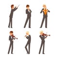 Male Musicians of Symphonic Orchestra Playing Various Musical Instruments Vector Set Royalty Free Stock Photo