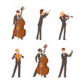 Male Musicians of Symphonic Orchestra Playing Various Musical Instruments Vector Set Royalty Free Stock Photo