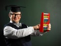 Male nerd holding abacus