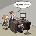 Male new office worker cartoon gag