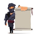 male ninja warrior showing old paper to presenting. ninja technique concept - vector Royalty Free Stock Photo