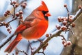 The male Northern Cardinal bird in winter forest.Songbird with red crest Royalty Free Stock Photo