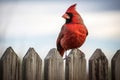 Male Northern Cardinal cardinalis cardinalis perched on a wooden fence, red bird like a cardinal sitting on a fence, AI Generated