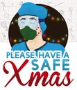 Male Nurse Celebrating Xmas and Promoting Care during this Holidays, Vector Illustration