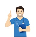 Male nurse character pointing Royalty Free Stock Photo