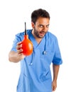 Male nurse with clyster Royalty Free Stock Photo