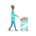 Male Nurse With Food Cart Delivering Food To Patients, Hospital And Healthcare Illustration