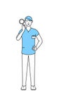 Male nurse, physical therapist, occupational therapist, speech therapist, nursing assistant in Uniform looking through magnifying