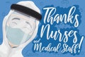 Male Nurse with Thankful Message and Doodles Celebrating Nurses Day, Vector Illustration