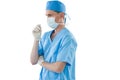 Male nurse wearing surgical mask and gloves Royalty Free Stock Photo