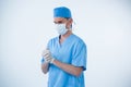 Male nurse wearing surgical mask and gloves Royalty Free Stock Photo
