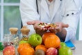 Male nutritionists are presenting fresh food and fruit Royalty Free Stock Photo