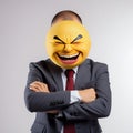 male office worker covering face with sly emoji white background, ai generative
