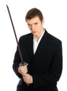 Male office worker with sword. Royalty Free Stock Photo