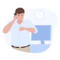 Male office worker talking smartphone at workplace vector isometric business man employee call Royalty Free Stock Photo