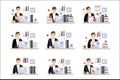 Male Office Worker Daily Work Scenes With Different Emotions, Set Of Illustrations Of Busy Day At The Office Royalty Free Stock Photo