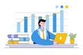 Male Office workers are studying the infographics, the analysis of the evolutionary scale. Vector illustration of business Royalty Free Stock Photo