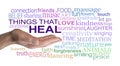 Words associated with THINGS THAT HEAL wall art on white background Royalty Free Stock Photo