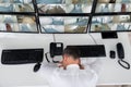 Male Operator Sleeping While Leaning On Security Monitor`s Desk Royalty Free Stock Photo