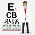 Male optician pointing to snellen chart