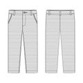 Male pants in melange fabric. KIds casual trousers design template