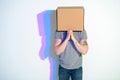 Male with pasteboard box expressing petition Royalty Free Stock Photo