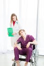 Patient was disheartened or hopeless, sitting on a wheelchair in the patient room