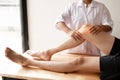 Male patients consulted physiotherapists with knee pain problems for examination and treatment. Rehabilitation physiotherapy