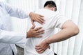 Male patients consulted physiotherapists with Low back pain for examination and treatment. Rehabilitation physiotherapy concept