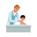 Male pediatrician examining infant with kid red rash, healthcare for children vector Illustration on a white background