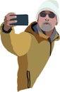 Male person does the selfi with the mobile phone-